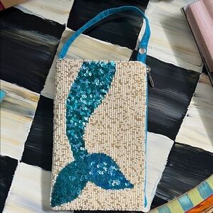 Mermaid Sequin Clutch in Teal and Cream